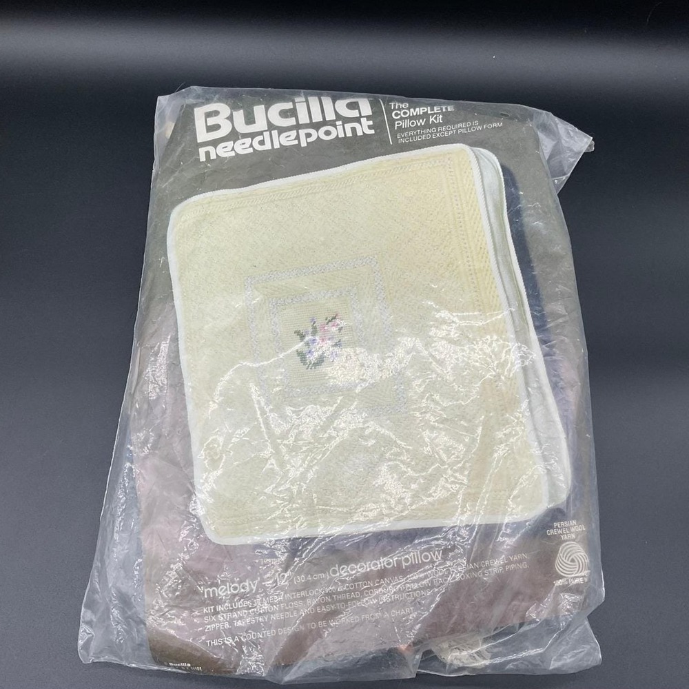 Vintage‎ Bucilla Needlepoint Pillow Kit Melody 12" Square Sealed Decor Craft NOS